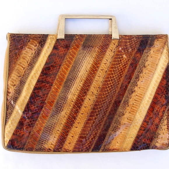 Veron Handbags - Vintage/1970s Veron Leather Snake Skin Satchel